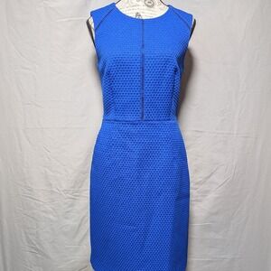 J Crew Women's Cobalt Blue Honeycomb Texture Sleeveless Sheath Dress Size 2 Tall